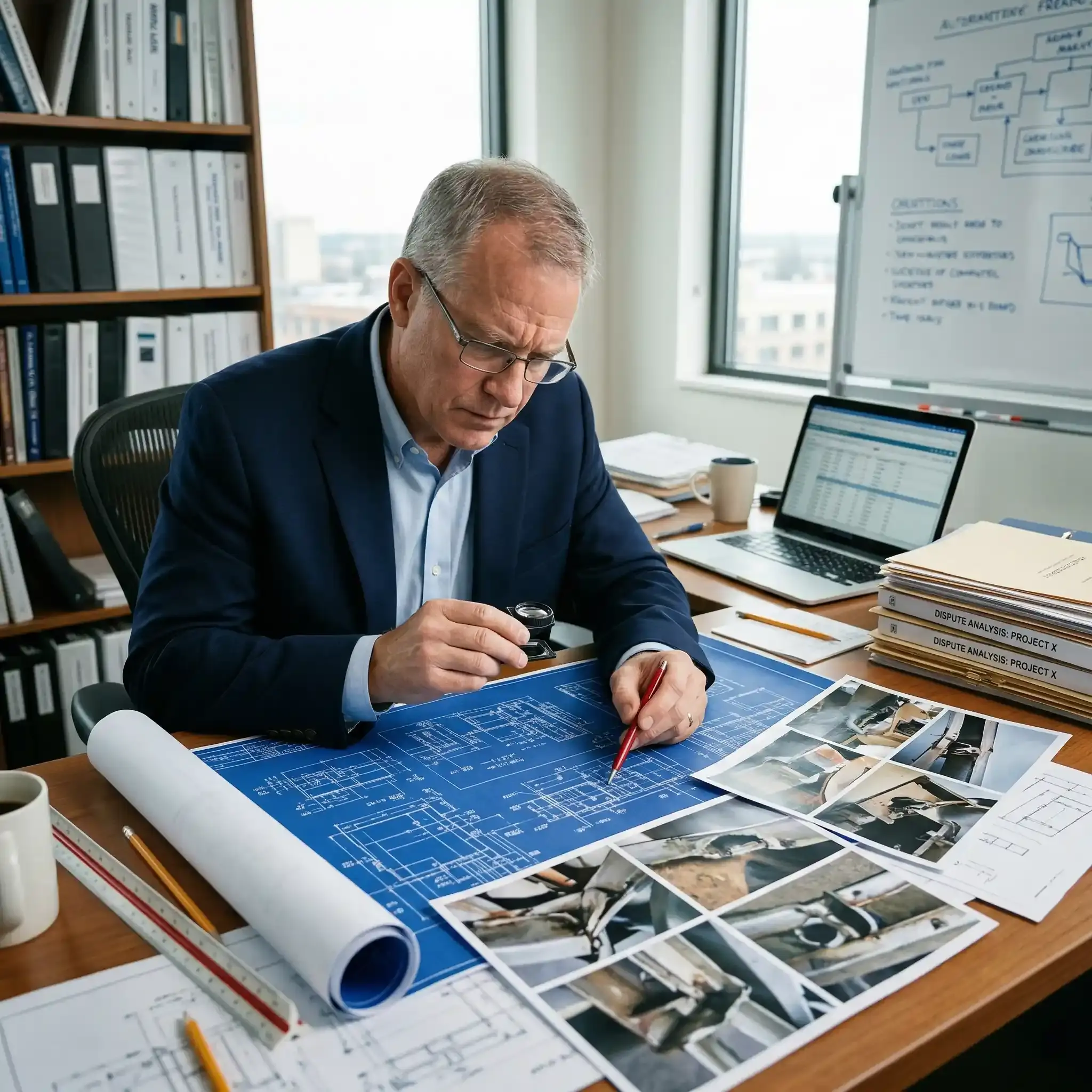 Expert reviewing technical drawings