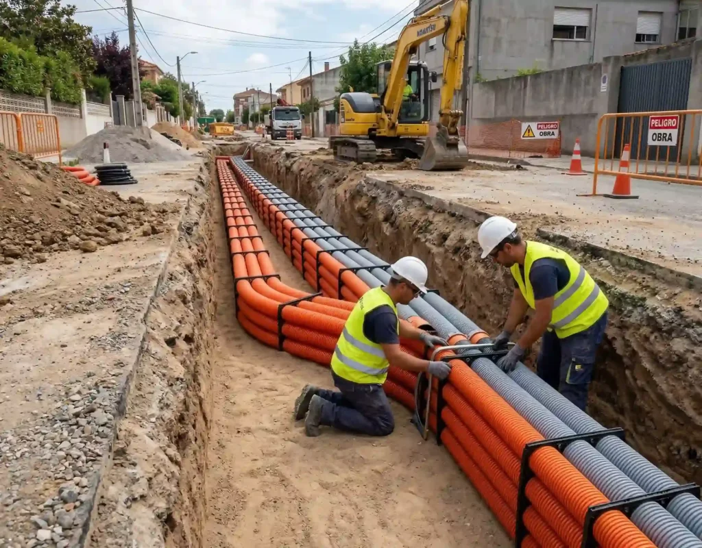 Instalación de conductos de polietileno corrugado